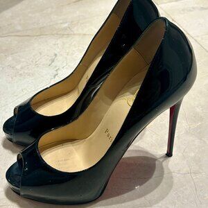 Christian Louboutin Black Patent Leather Peep Toe High Heels Size 7